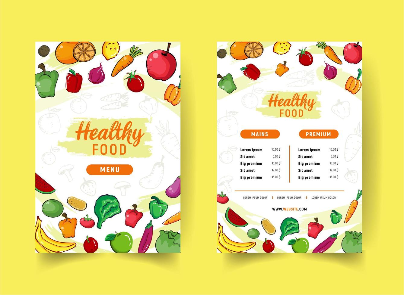 handgetekende stijl health food restaurant menu vector