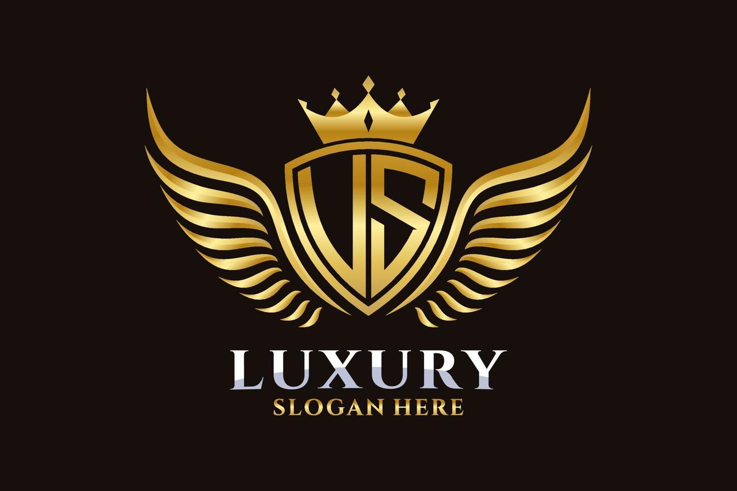 luxe Koninklijk vleugel brief ons kam goud kleur logo vector, zege logo, kam logo, vleugel logo, vector logo sjabloon.