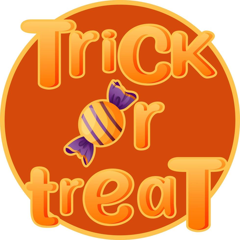 sticker opschrift truc of traktatie voor halloween in oranje in tekenfilm stijl vector