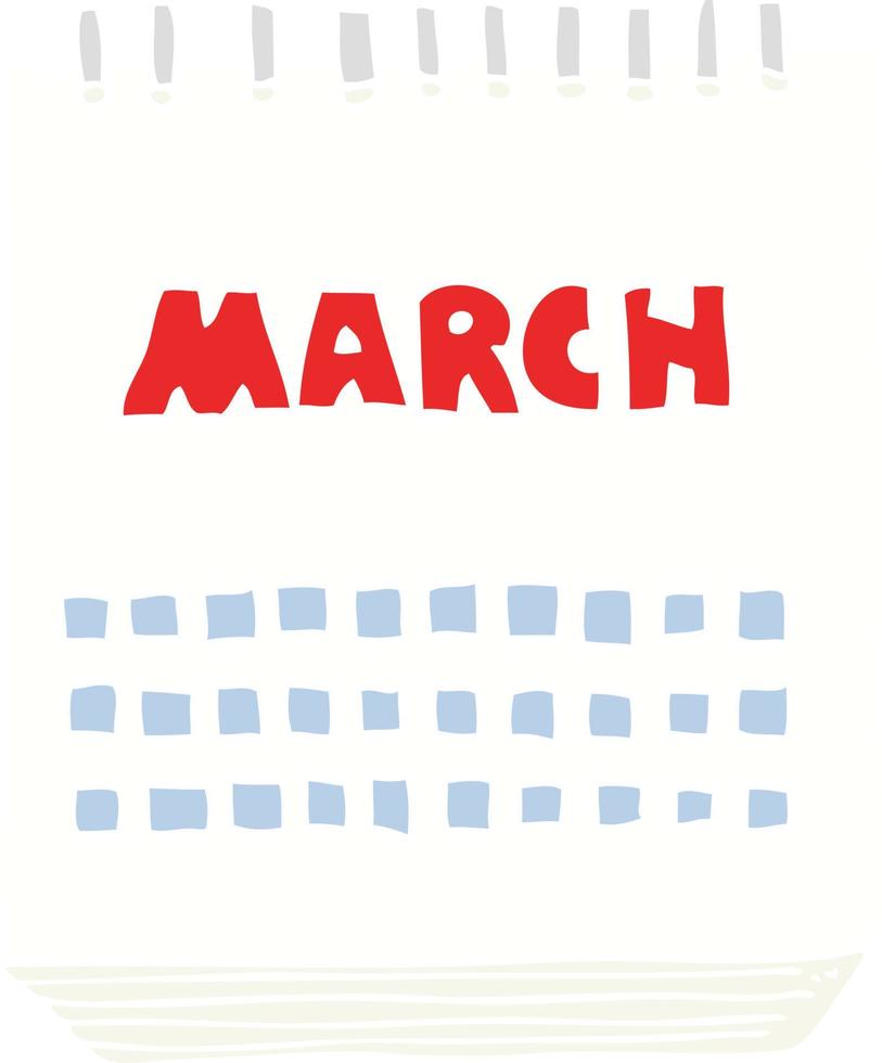 vlak kleur illustratie van een tekenfilm maart kalender vector