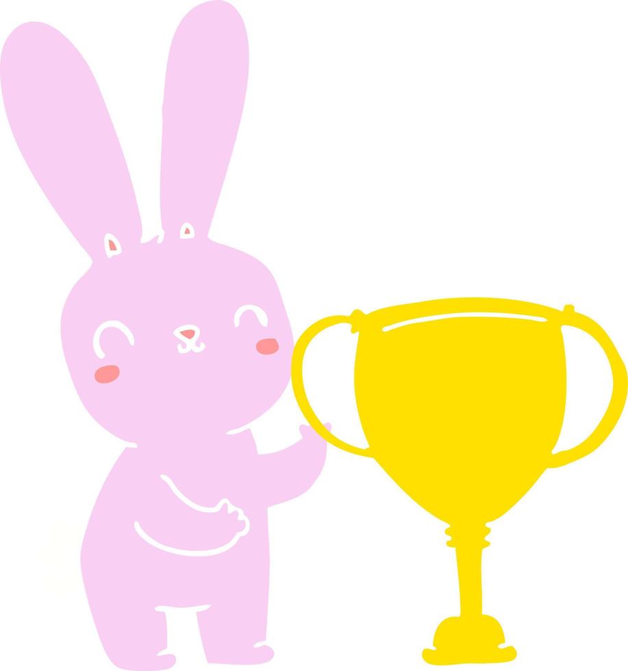 schattig vlak kleur stijl tekenfilm konijn met sport- trofee kop vector