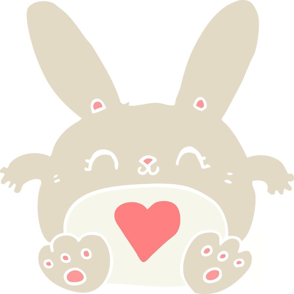 schattig vlak kleur stijl tekenfilm konijn met liefde hart vector