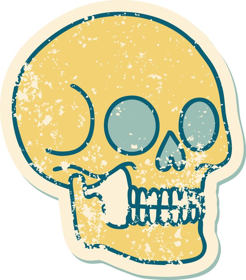 iconisch verontrust sticker tatoeëren stijl beeld van een schedel vector