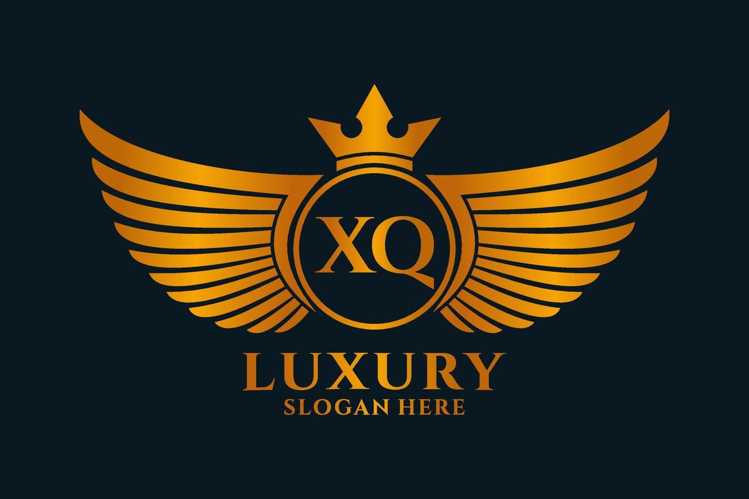 luxe Koninklijk vleugel brief xq kam goud kleur logo vector, zege logo, kam logo, vleugel logo, vector logo sjabloon.