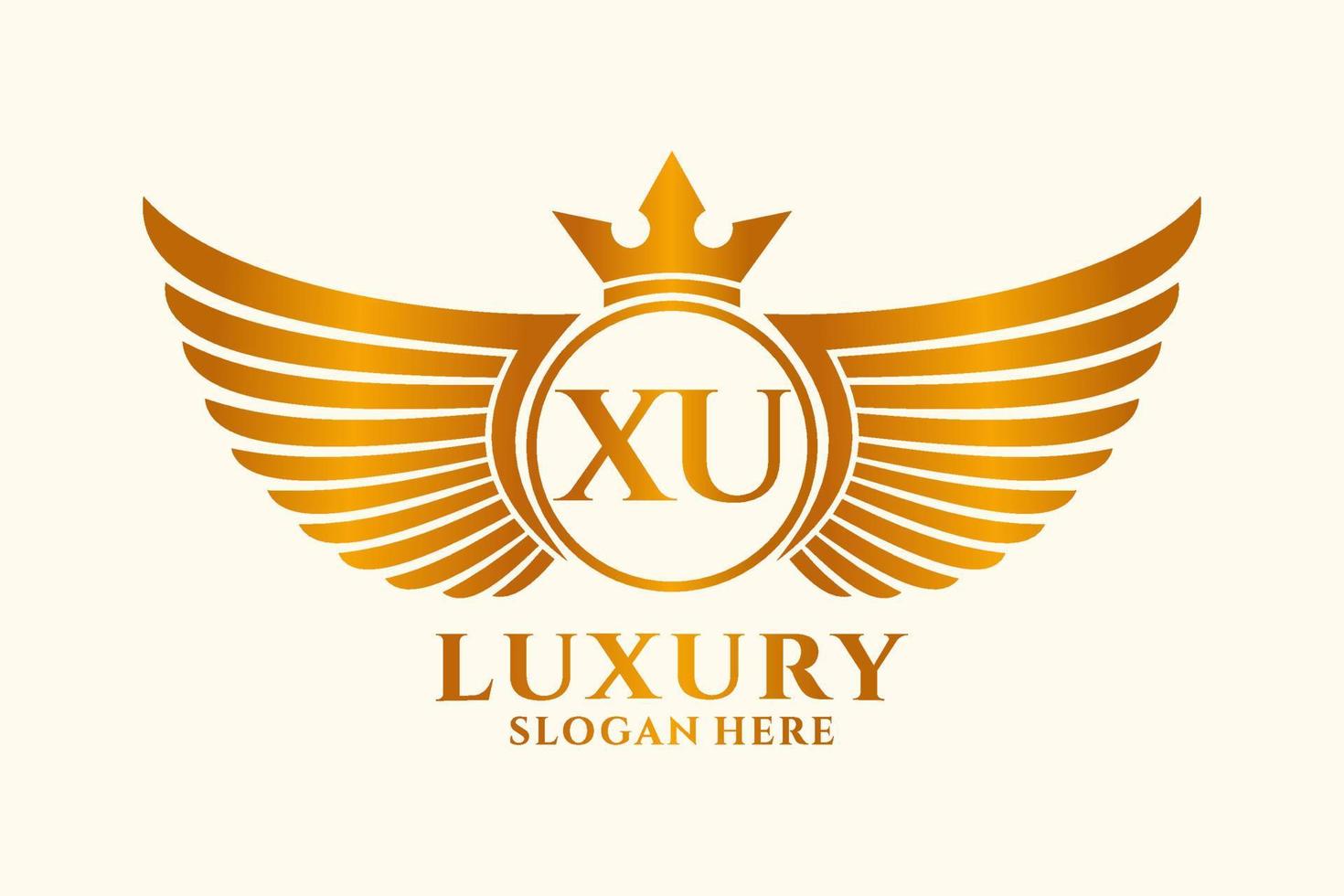 luxe Koninklijk vleugel brief xu kam goud kleur logo vector, zege logo, kam logo, vleugel logo, vector logo sjabloon.