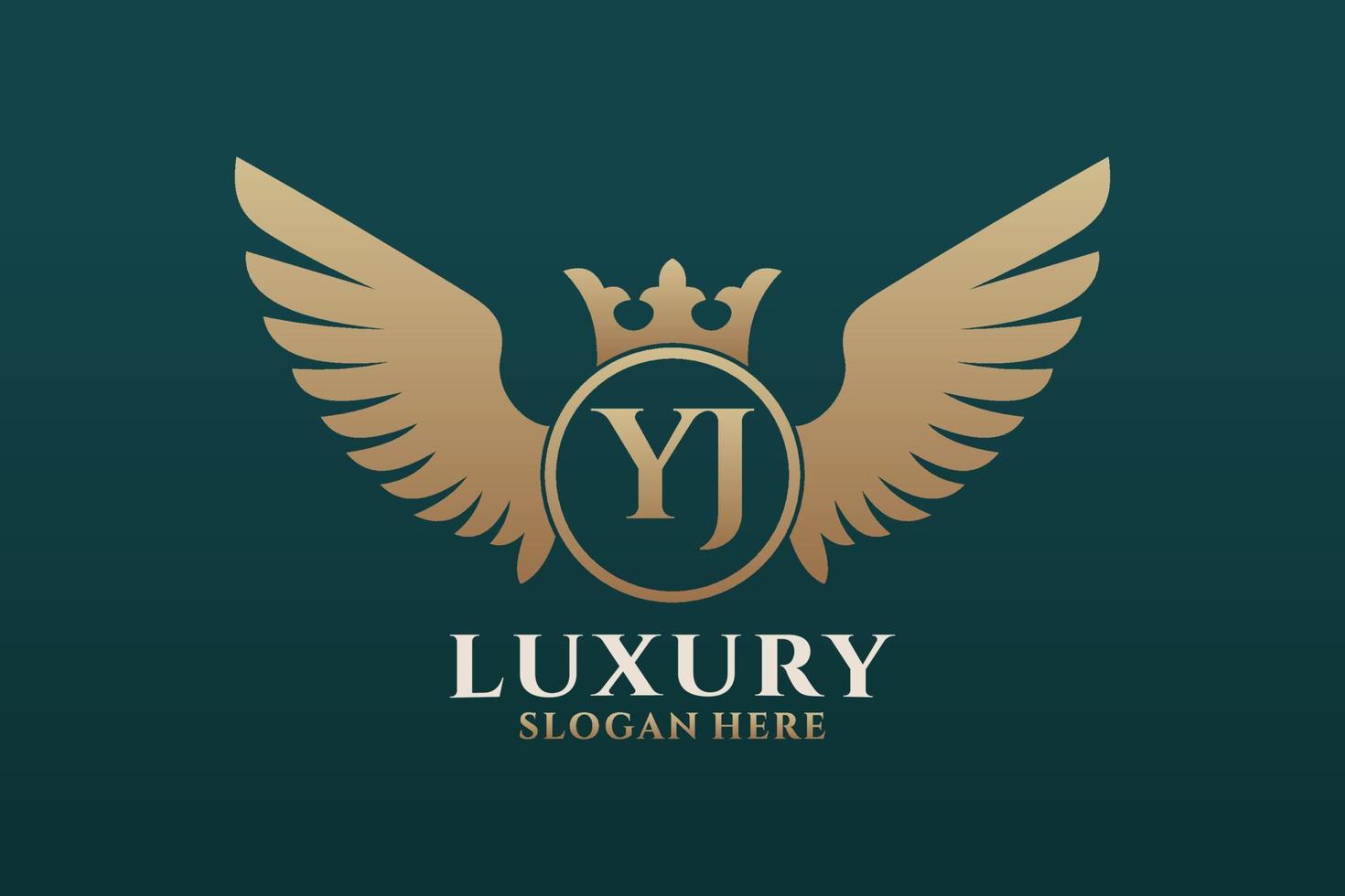 luxe Koninklijk vleugel brief yj kam goud kleur logo vector, zege logo, kam logo, vleugel logo, vector logo sjabloon.