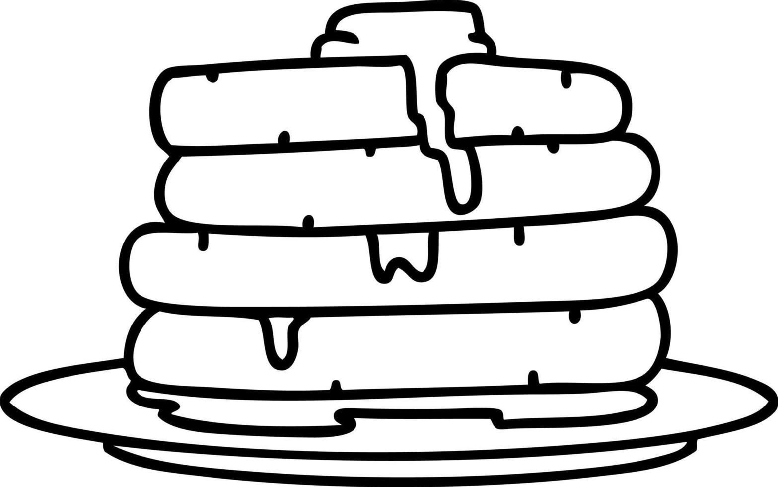 lijn tekening van een stack van smakelijk pannekoeken druipend met boter vector