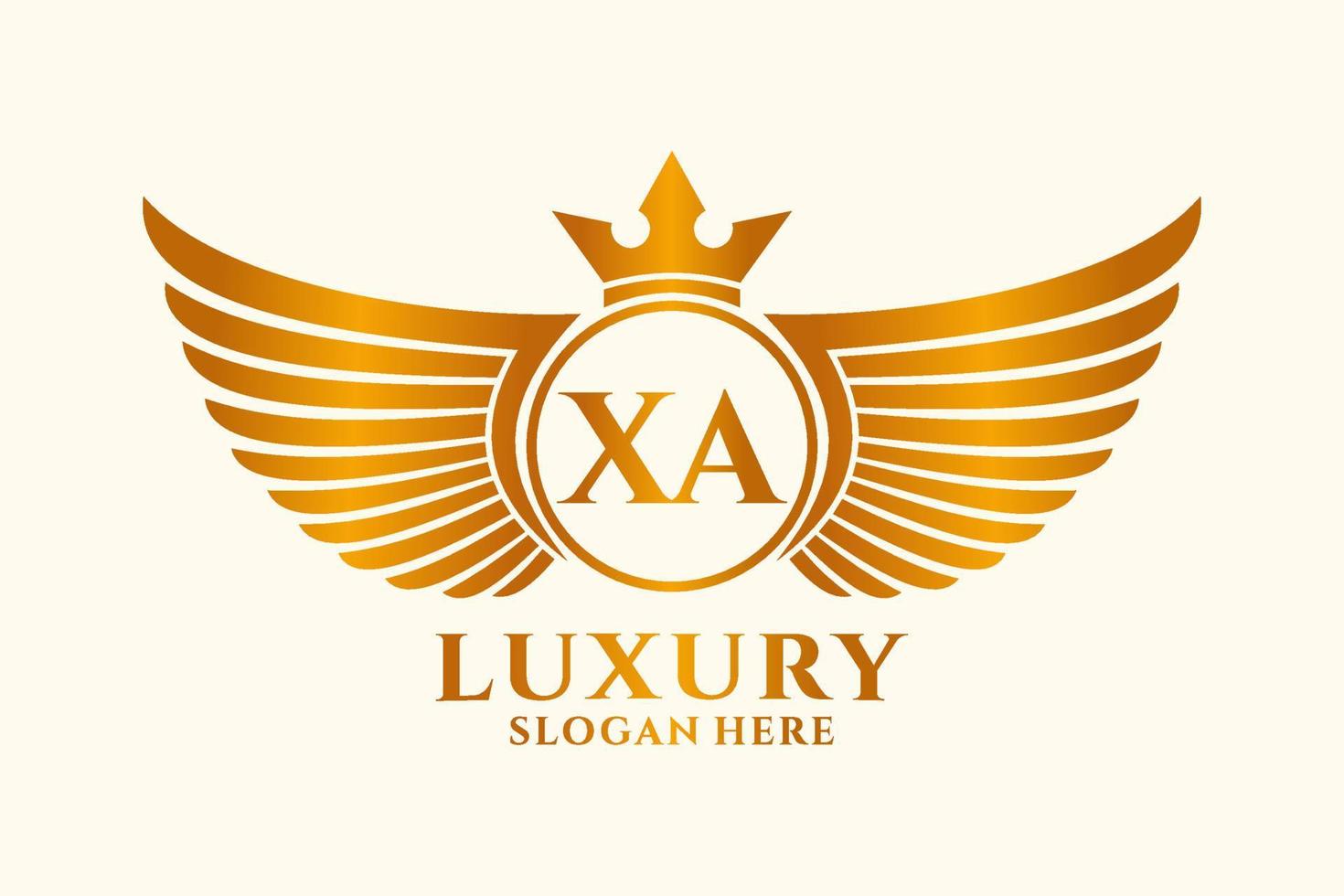 luxe Koninklijk vleugel brief xa kam goud kleur logo vector, zege logo, kam logo, vleugel logo, vector logo sjabloon.