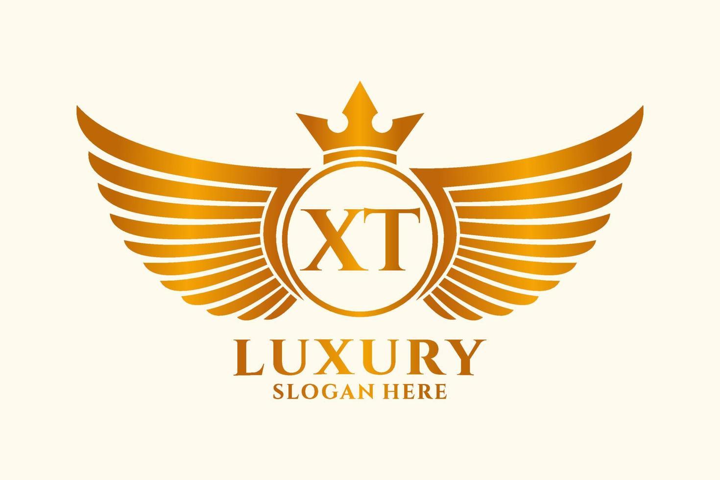 luxe Koninklijk vleugel brief xt kam goud kleur logo vector, zege logo, kam logo, vleugel logo, vector logo sjabloon.