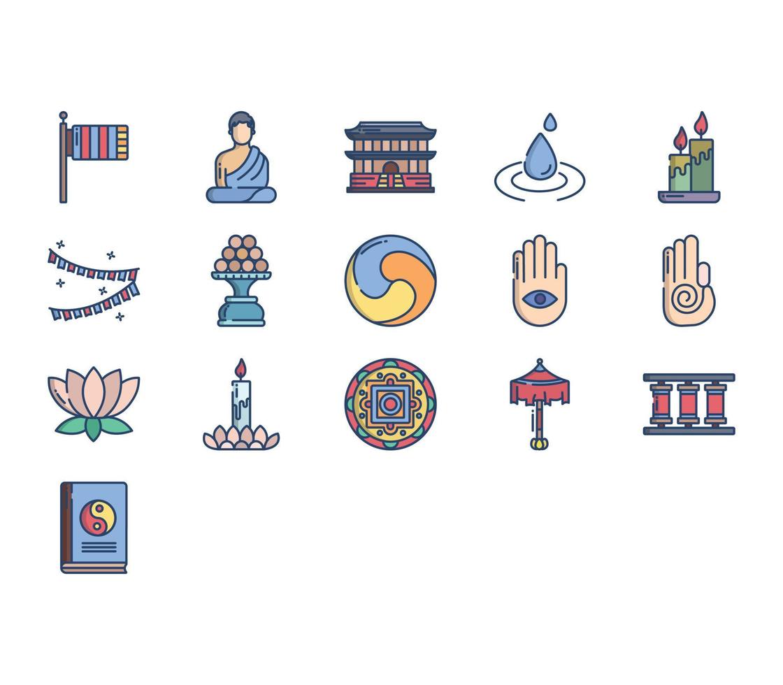 Boeddhisme religie symbool icoon reeks vector