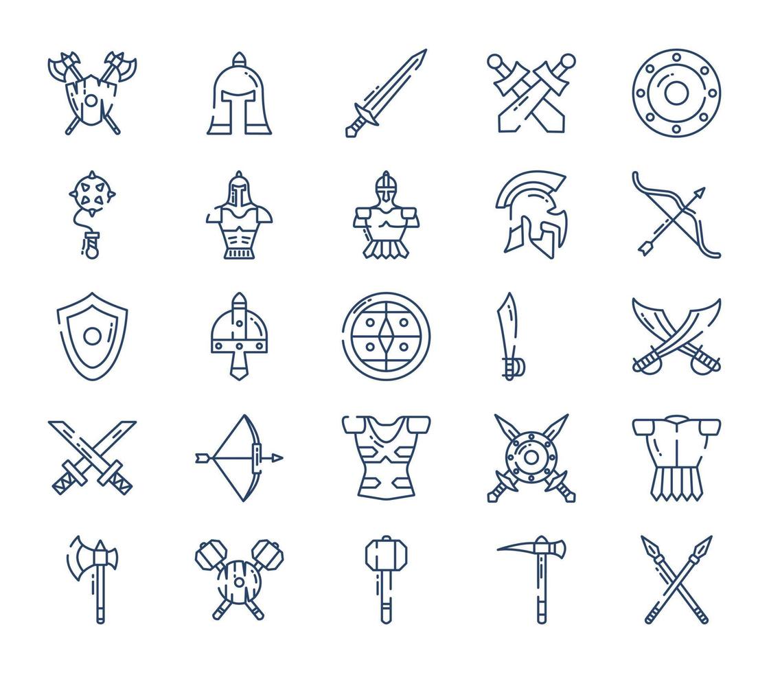 middeleeuws en oude wapens icoon reeks vector