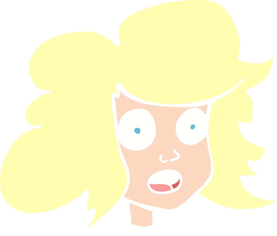vlak kleur illustratie van een tekenfilm verrast vrouw gezicht vector