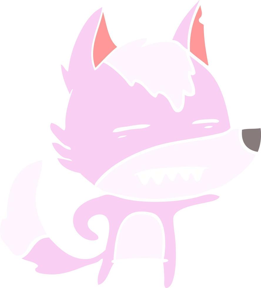 cartoon wolf in effen kleurstijl met tanden vector
