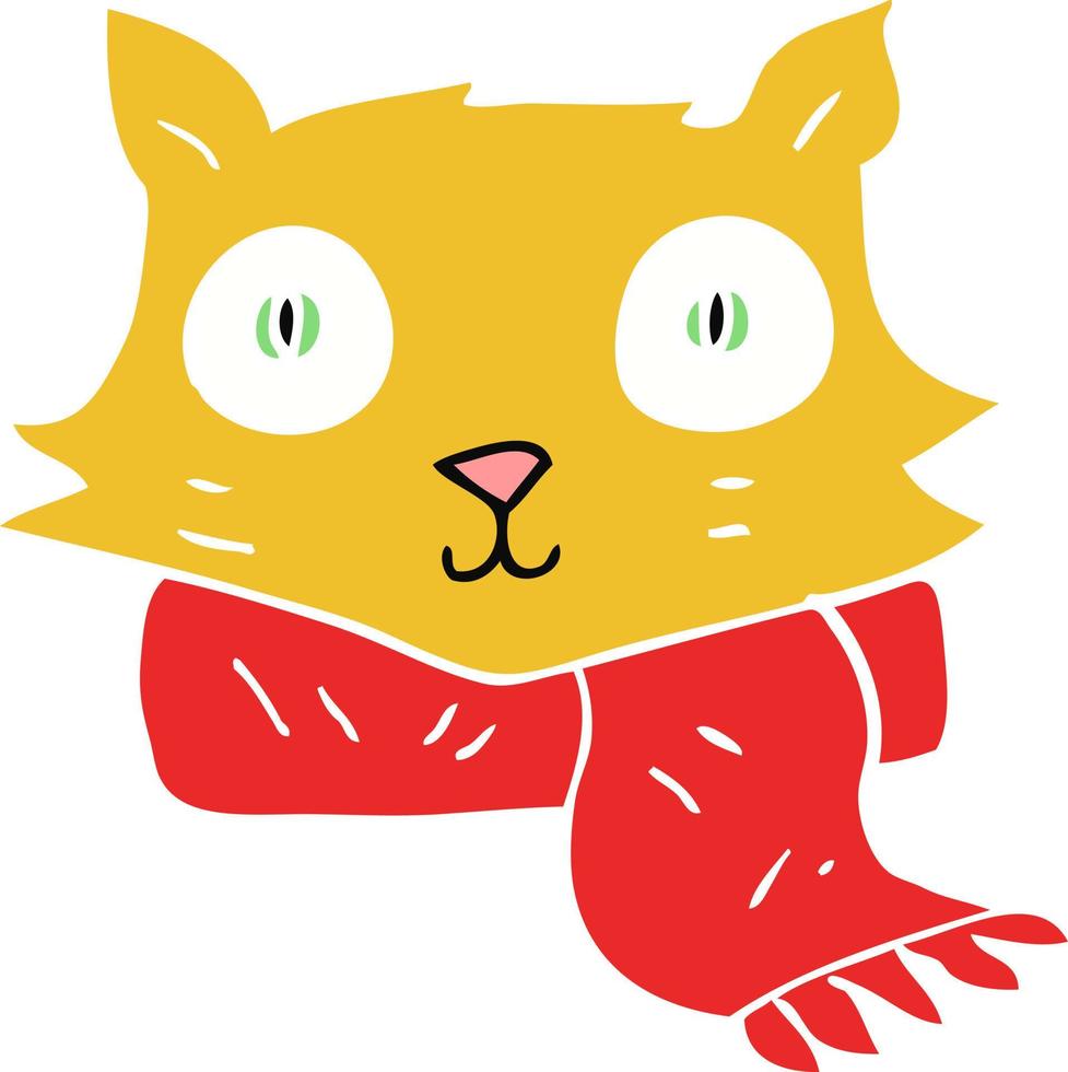 vlak kleur illustratie van een tekenfilm kat vervelend sjaal vector