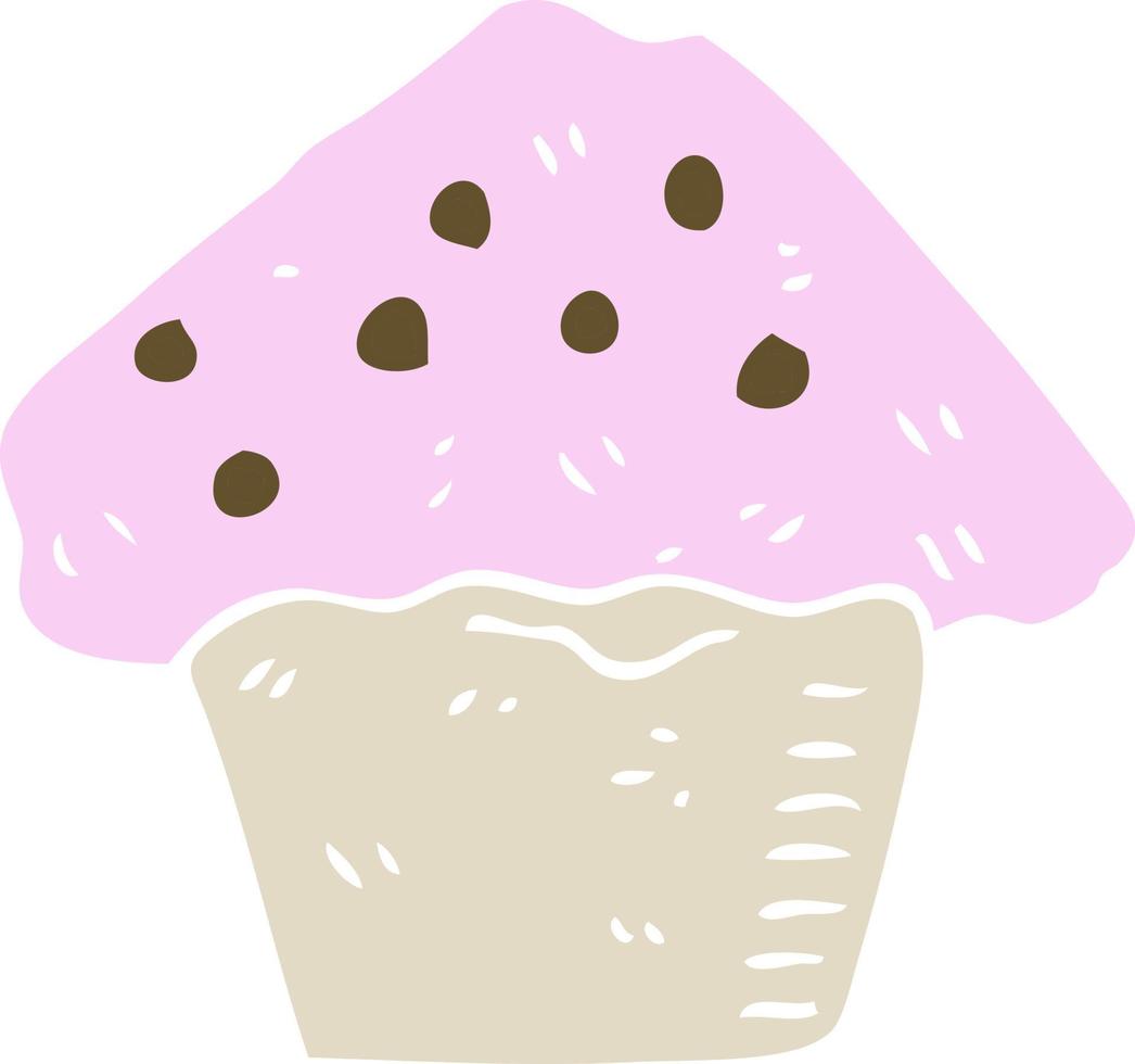 vlak kleur illustratie van een tekenfilm aardbei muffin vector
