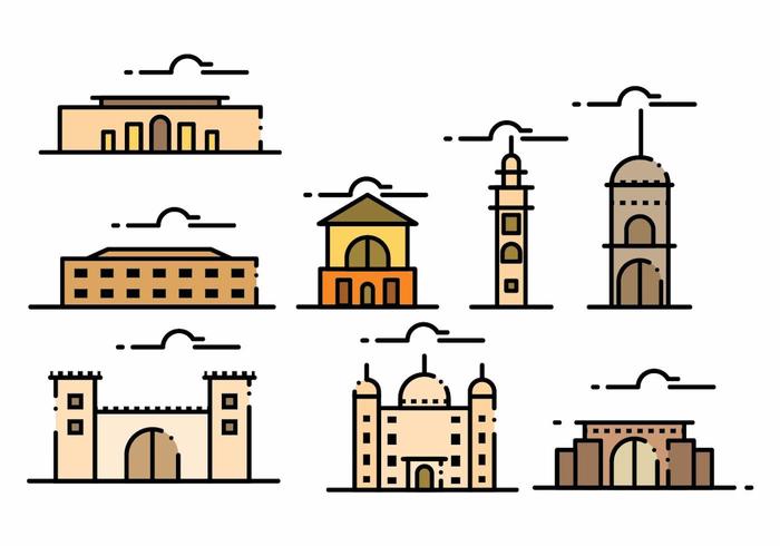 Minimalistische Maroc Landmark Icon Set vector