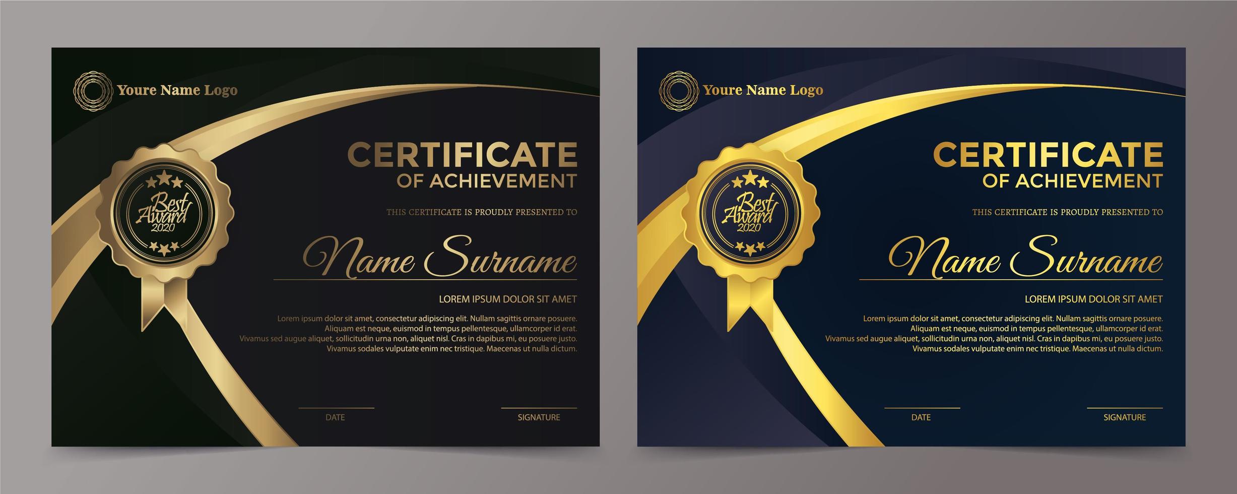 premium gouden zwarte certificaatsjabloon set vector