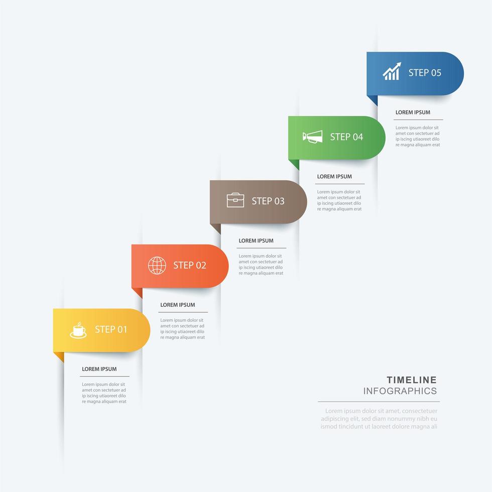 5 gegevensstap infographic met afgeronde hoeken vector