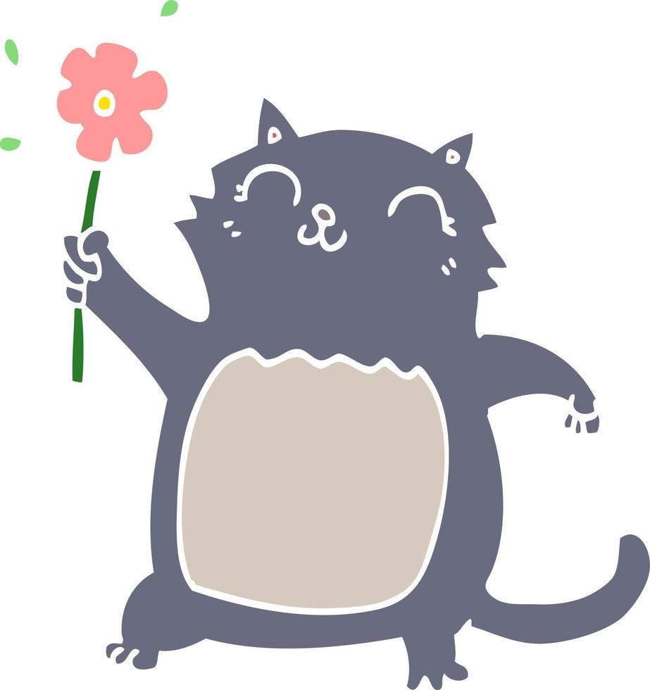 vlak kleur stijl tekenfilm kat met bloem vector