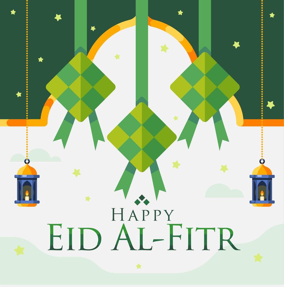 happy eid al fitr achtergrond met hangende diamanten en lantaarns vector