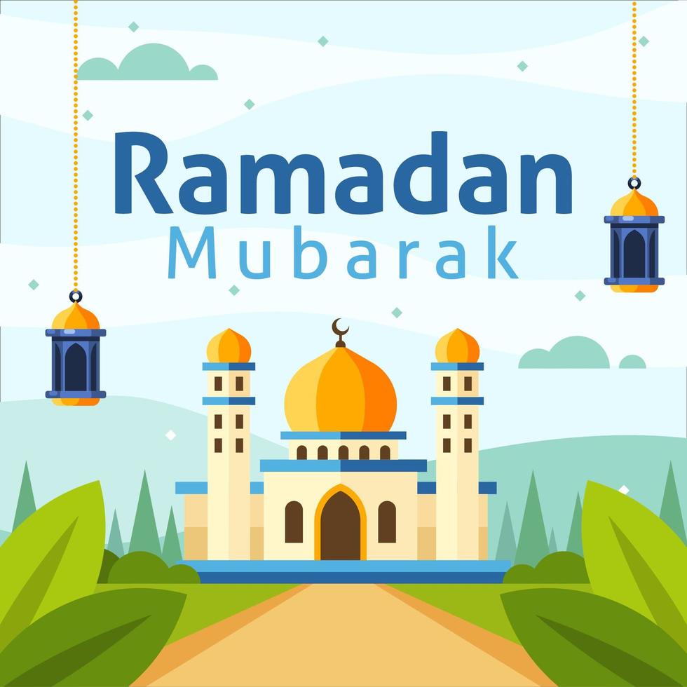 ramadan achtergrond met vlakke stijl moskee vector