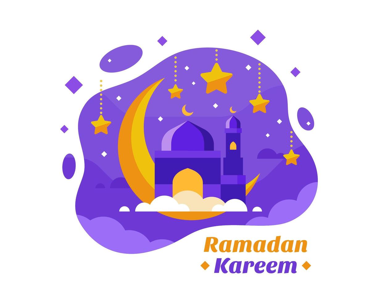 ramadan kareem achtergrond met halve maan in paars en goud vector