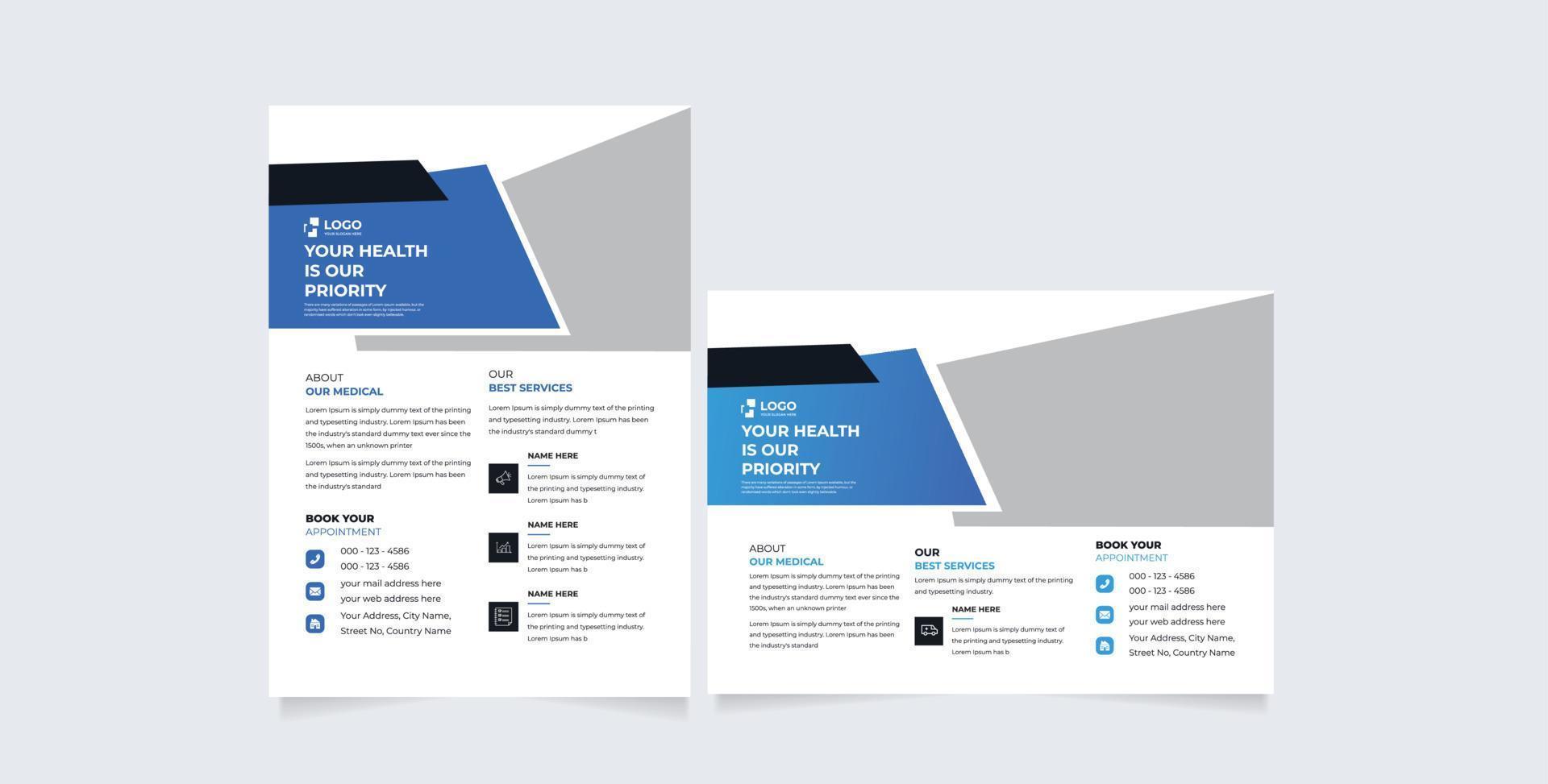 zakelijke gezondheidszorg Hoes a4 sjabloon ontwerp en vlak pictogrammen voor een verslag doen van en medisch brochure ontwerp, folder vector