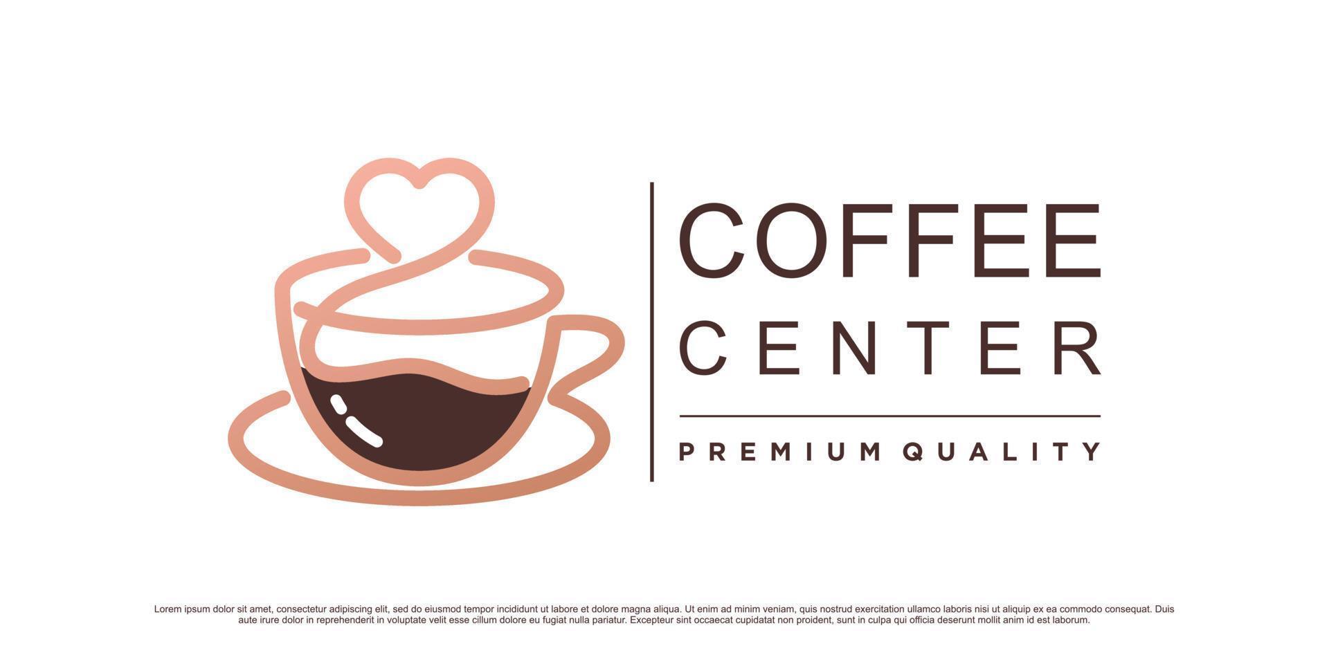 koffie logo ontwerp sjabloon met hart element en kop icoon vector