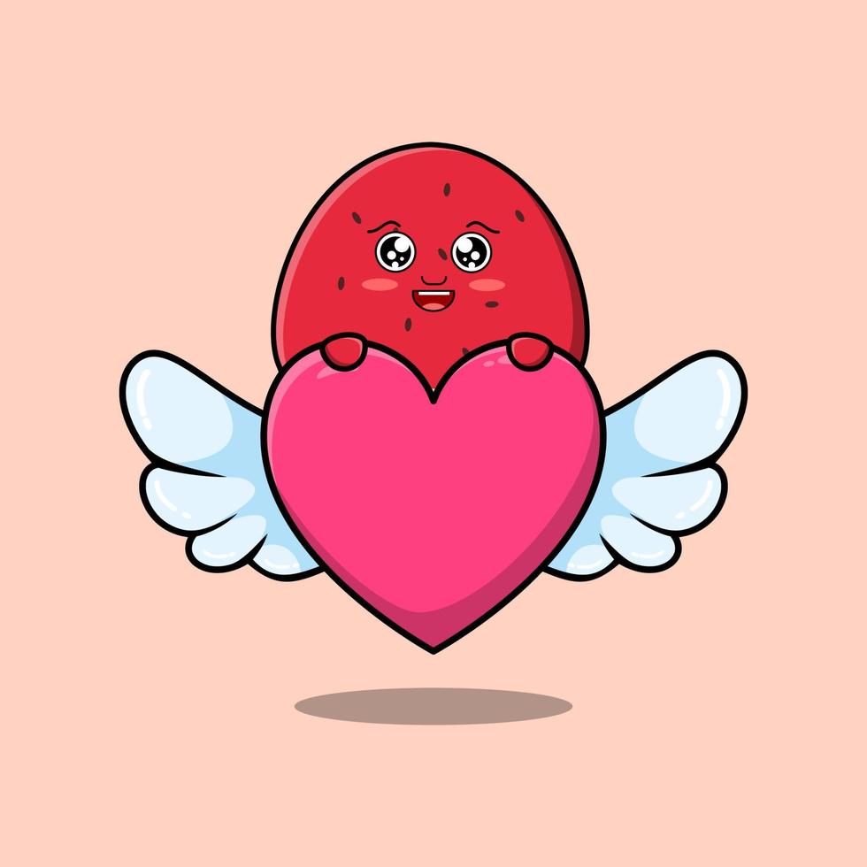 schattig tekenfilm watermeloen karakter schuilplaats hart vector