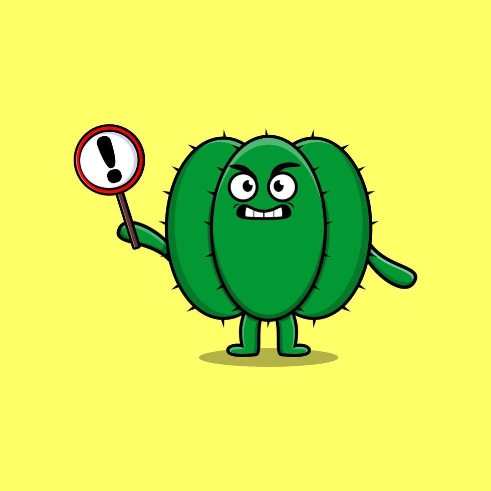 tekenfilm cactus met uitroep teken bord vector