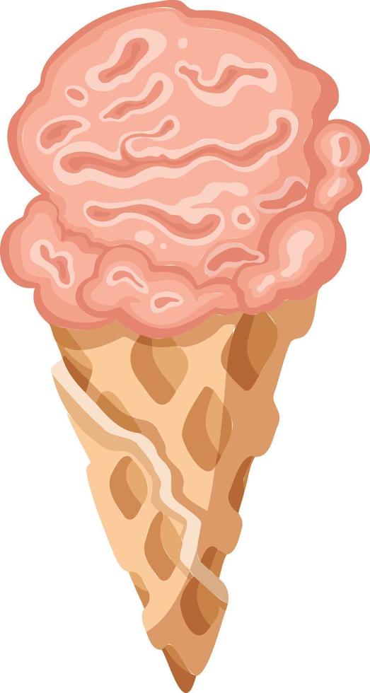roze aardbei ijs room wafel ijshoorntje, sorbet, vector illustratie