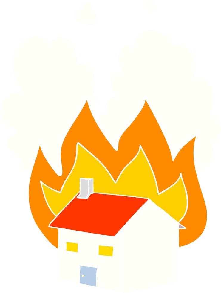 vlak kleur stijl tekenfilm brandend huis vector