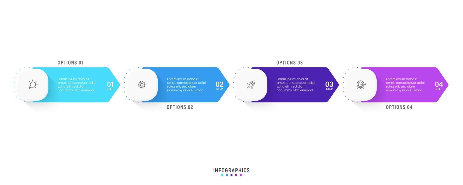 vector infographic labelontwerpsjabloon met pictogrammen en 4 opties of stappen. kan worden gebruikt voor procesdiagram, presentaties, workflowlay-out, banner, stroomschema, infografiek.