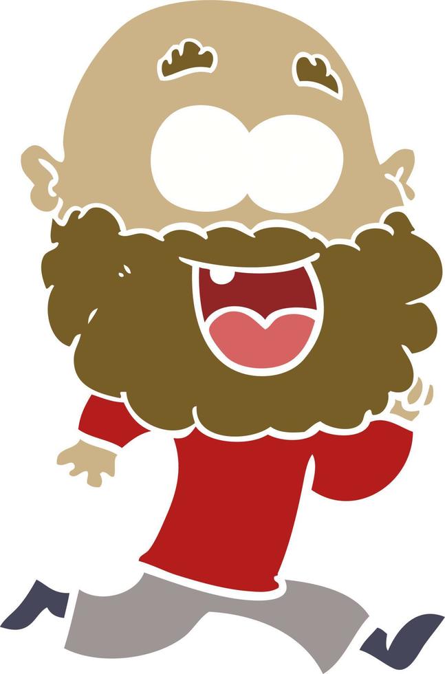 vlak kleur stijl tekenfilm gek gelukkig Mens met baard rennen vector
