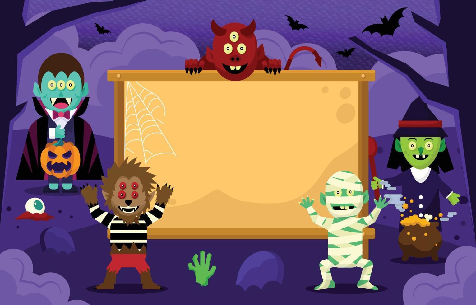 halloween monsters Aan begraafplaats concept vector