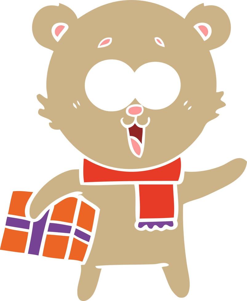 lachend teddy beer met Kerstmis Cadeau vector