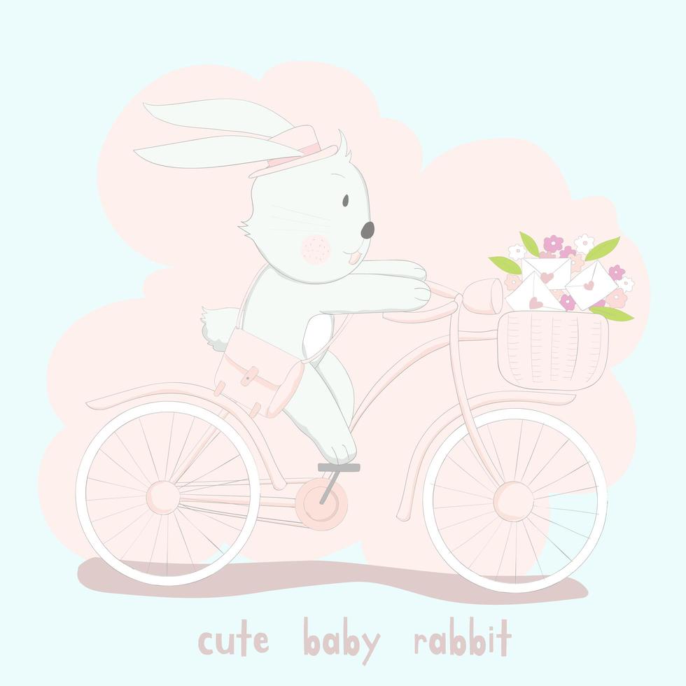 konijn met hoed rijden op roze fiets vector