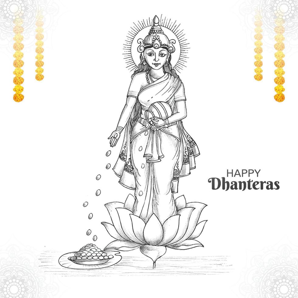 gelukkig dhanteras maa laxmi schetsen munten viering achtergrond vector