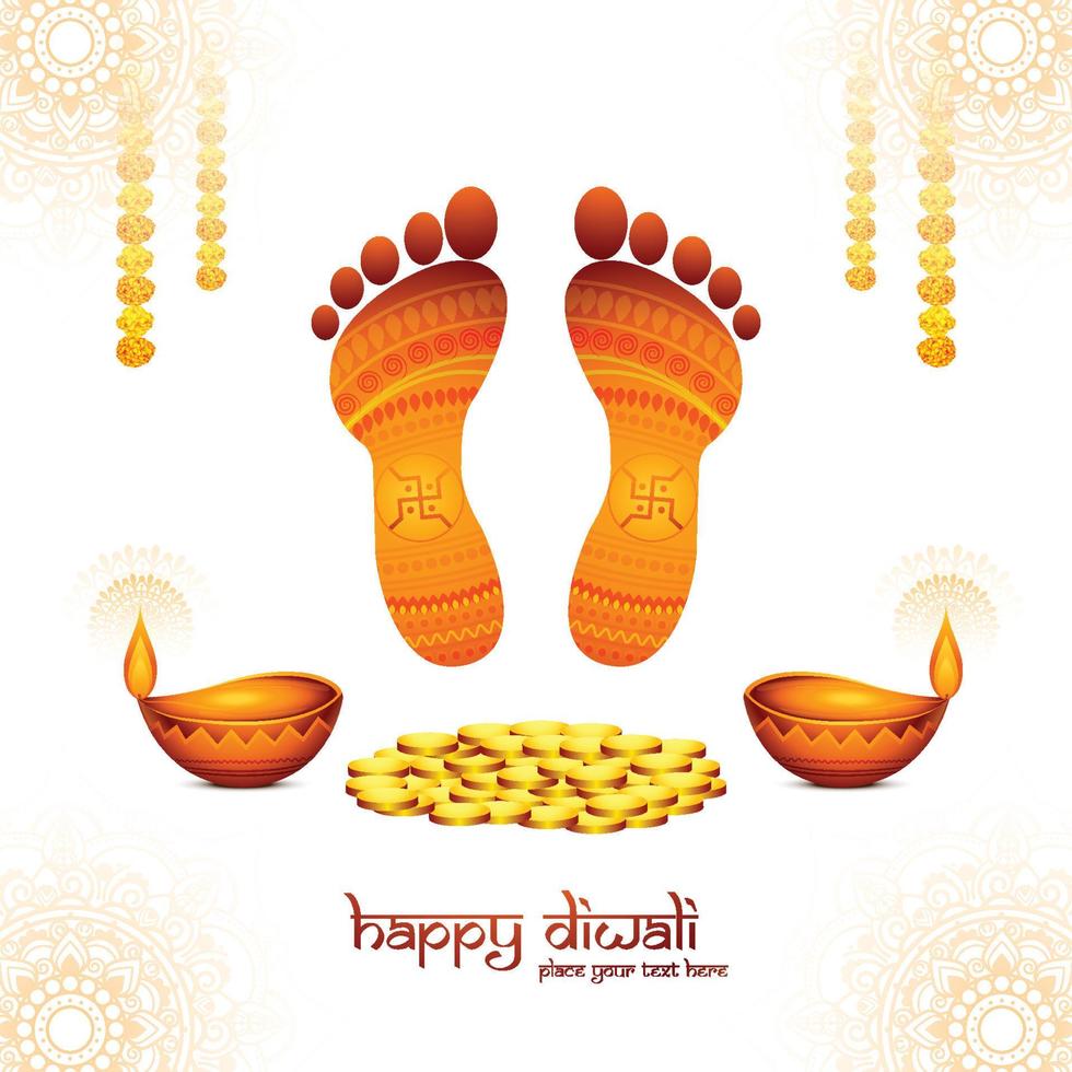 gelukkig diwali festival voor godin maa lakshmi charan of paduka kaart illustratie ontwerp vector