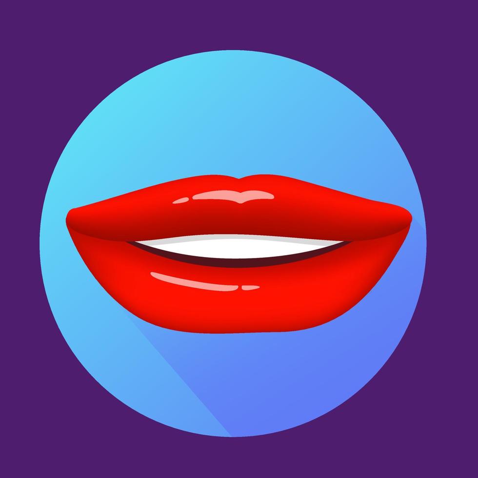 vrouwen glimlach rood lippen.meisje monden. rood lippenstift make-up.plat vector.ontwerp concept voor uitnodiging, groet kaarten.geïsoleerd Aan een blauw achtergrond. vector