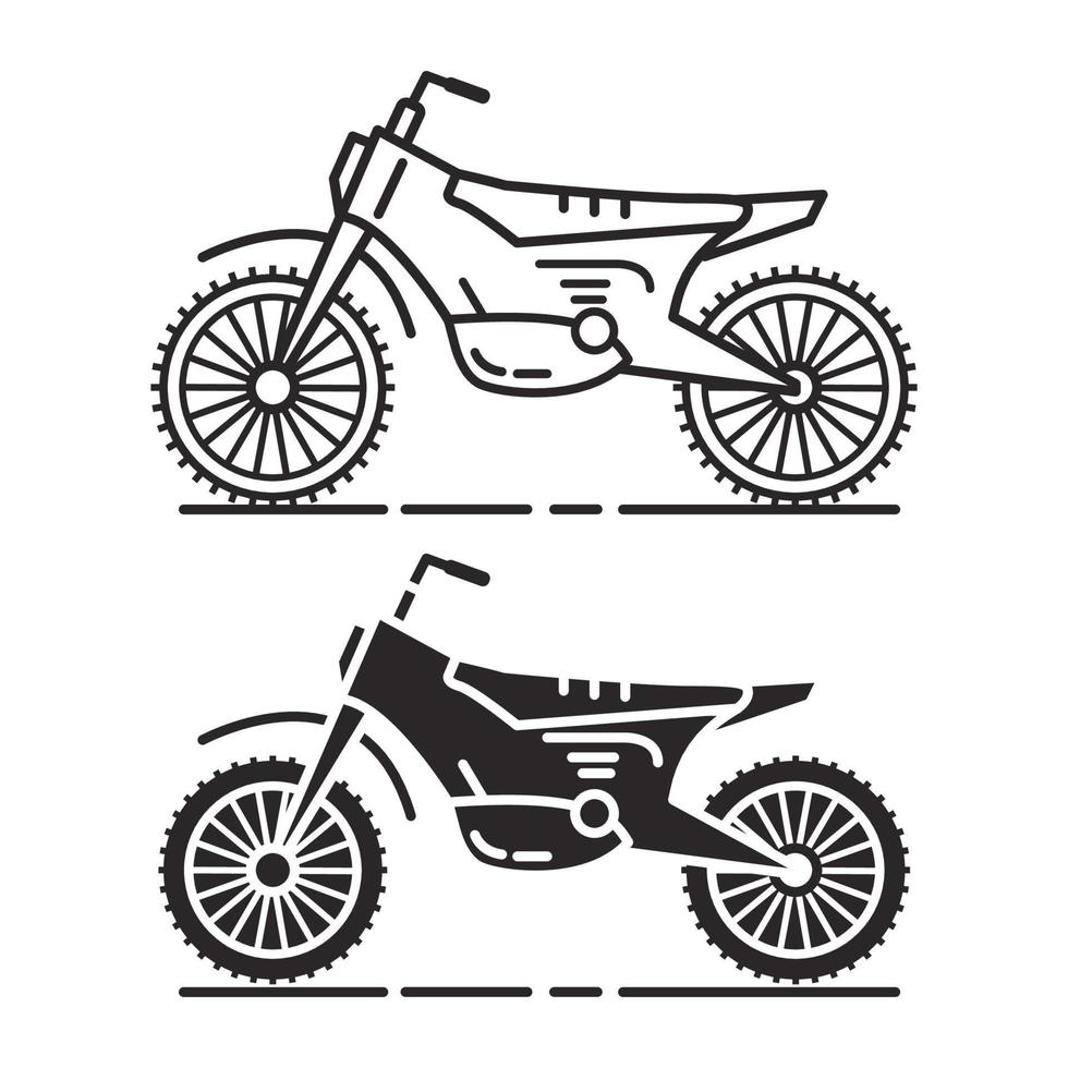 reeks icoon motorfietsen een vlak lijn kunst stijl een vector.motorfiets schets pictogrammen.cross land motorfiets.enduro motobike silhouette.motorbikes geïsoleerd Aan wit achtergrond. vector