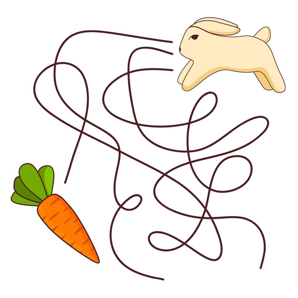 doolhof spel, onderwijs spel voor kinderen konijn wortel.plat illustratie vector. kinderen spel. vector