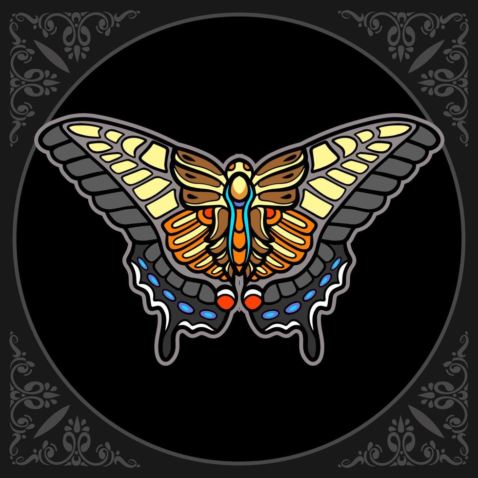 kleurrijk vlinder mandala kunsten geïsoleerd Aan zwart achtergrond vector