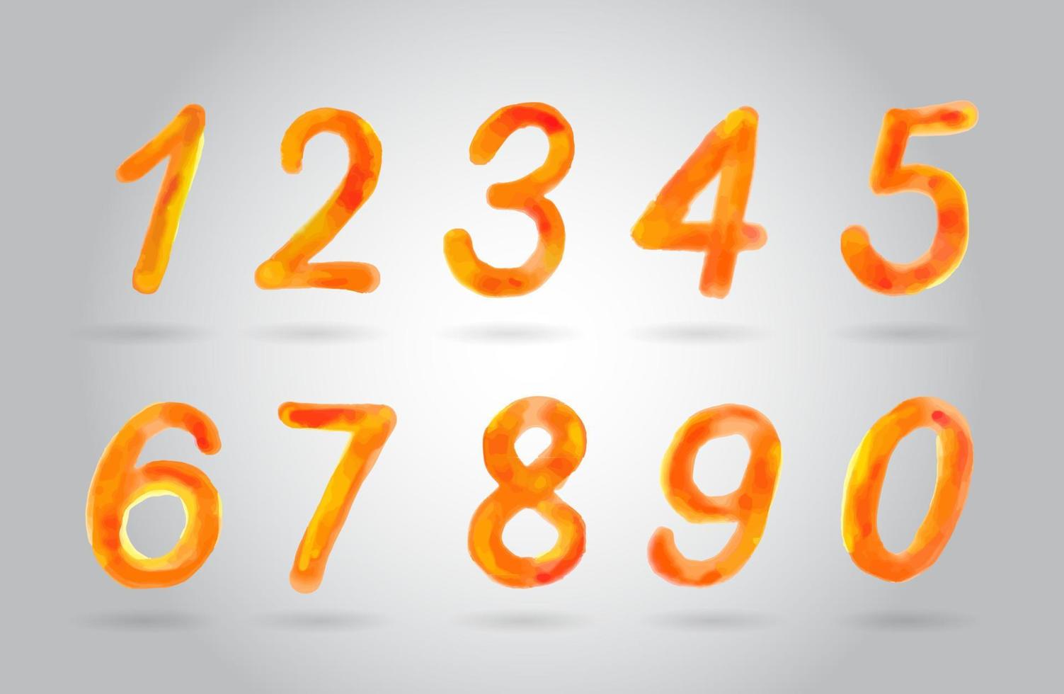 hand- getrokken oranje waterverf alfabet. getallen 0-9. vector