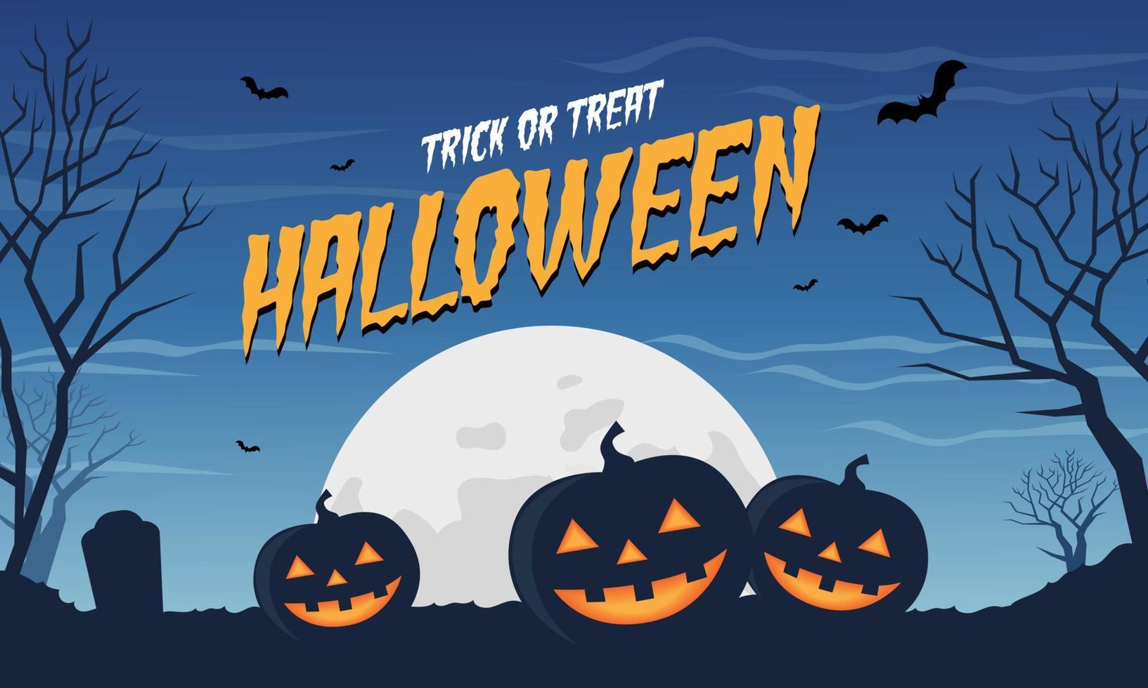 halloween achtergrond vol maan met silhouetten van eng tekens pompoen vector illustratie