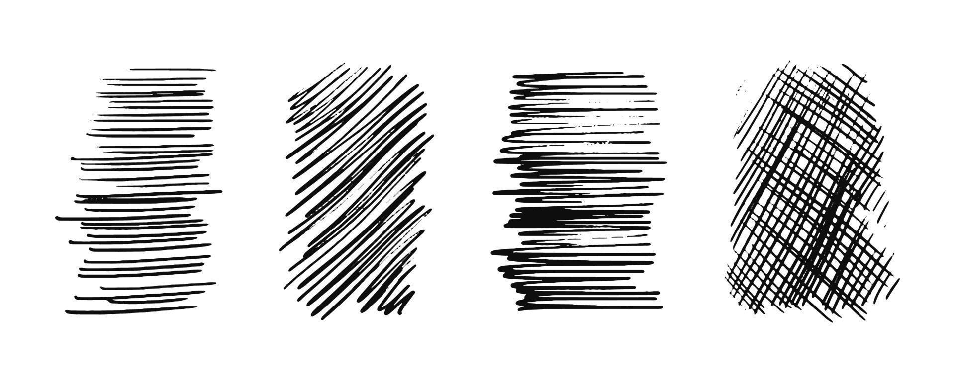 getrokken uitkomen lijnen. een reeks van hand- getrokken uitgebroed doorhalen krabbels. diagonaal, verticaal, of parallel beroertes in langwerpig vormen. vector voorraad illustratie geïsoleerd Aan wit.