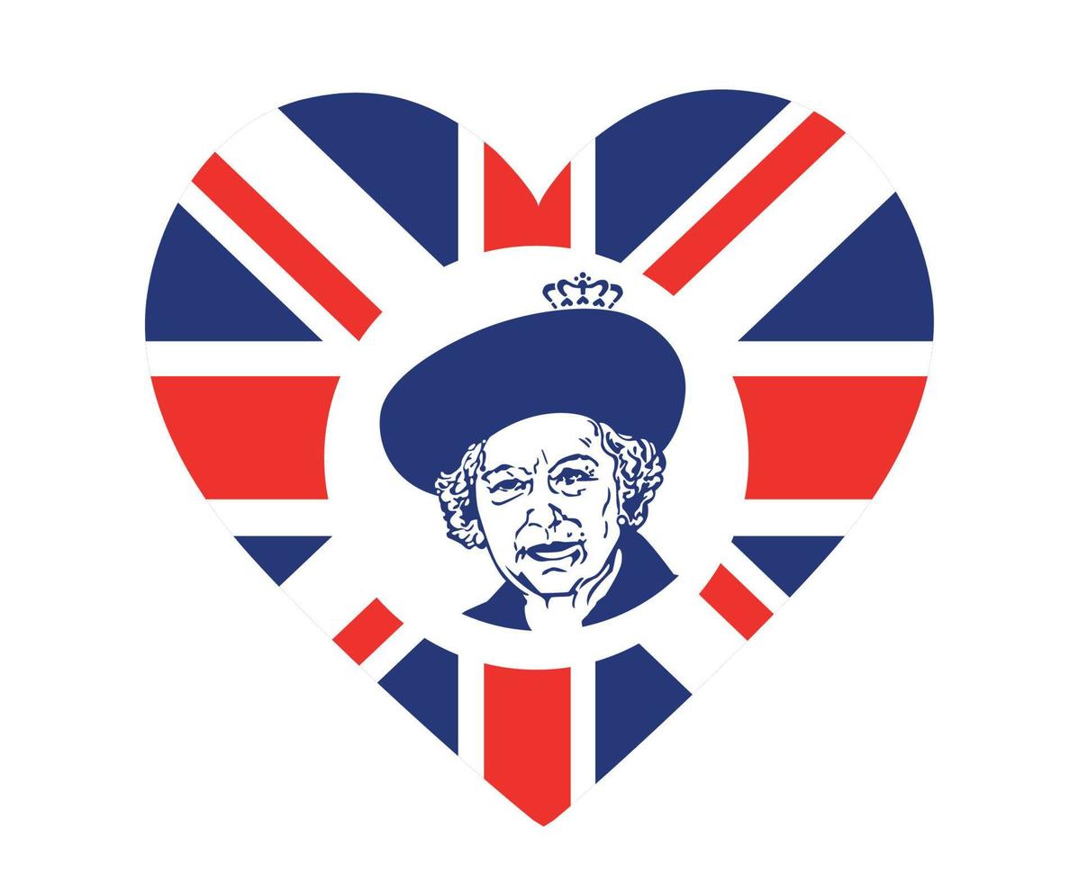koningin Elizabeth gezicht portret blauw met Brits Verenigde koninkrijk vlag hart nationaal Europa embleem icoon vector illustratie abstract ontwerp element