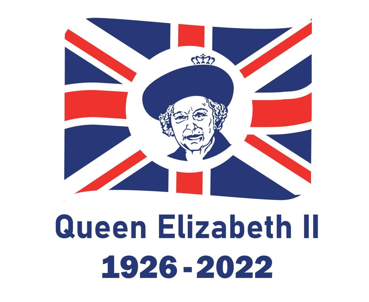 koningin Elizabeth portret gezicht 1926 2022 blauw met Brits Verenigde koninkrijk vlag lint nationaal Europa embleem icoon vector illustratie abstract ontwerp element