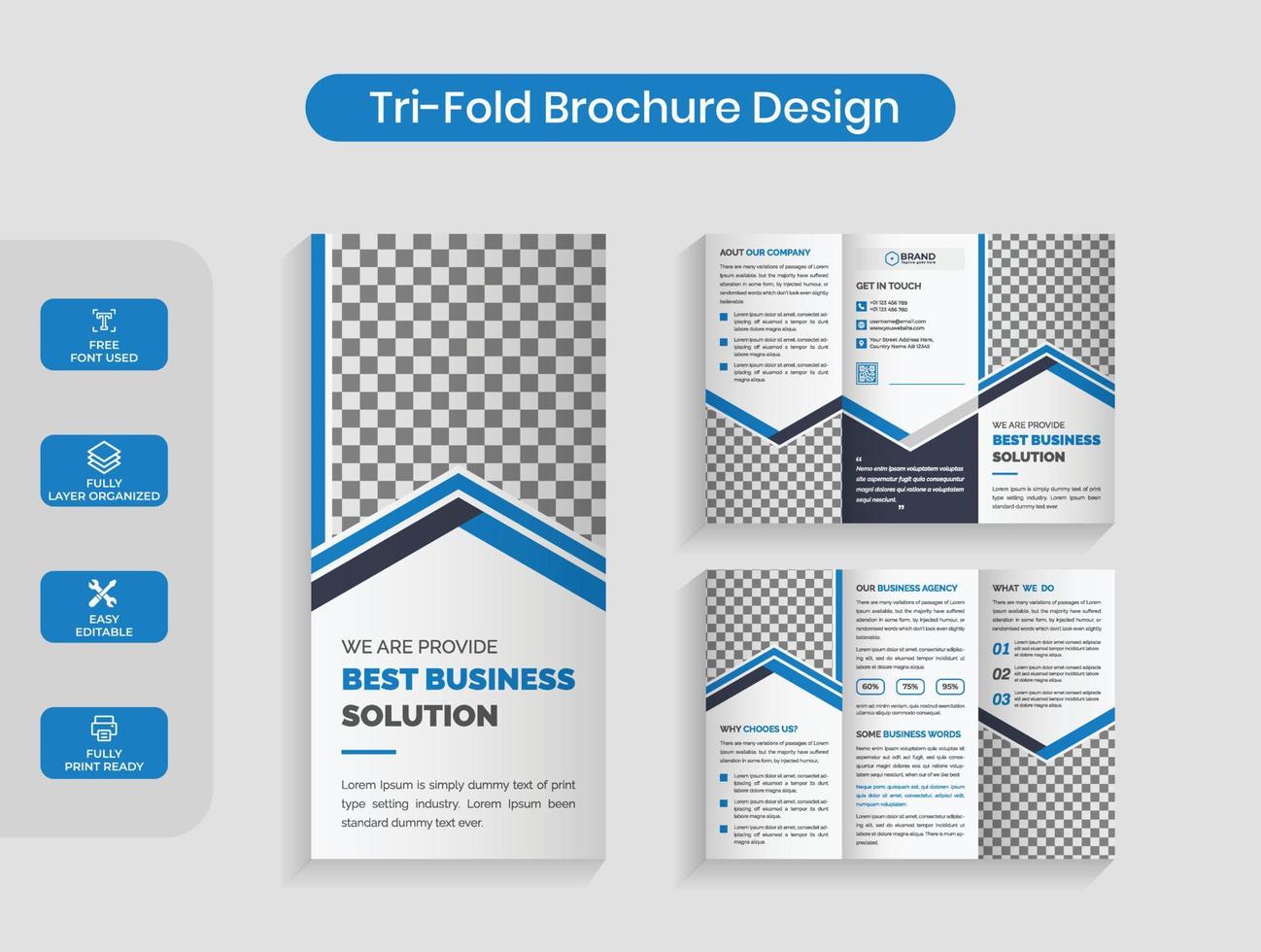 creatief modern abstract zakelijke bedrijf drievoud brochure ontwerp sjabloon met blauw kleur variatie vector