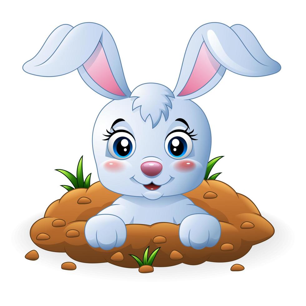 happy bunny cartoon in het gat vector